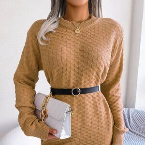 Round Neck Long Sleeve Mini Sweater Dress